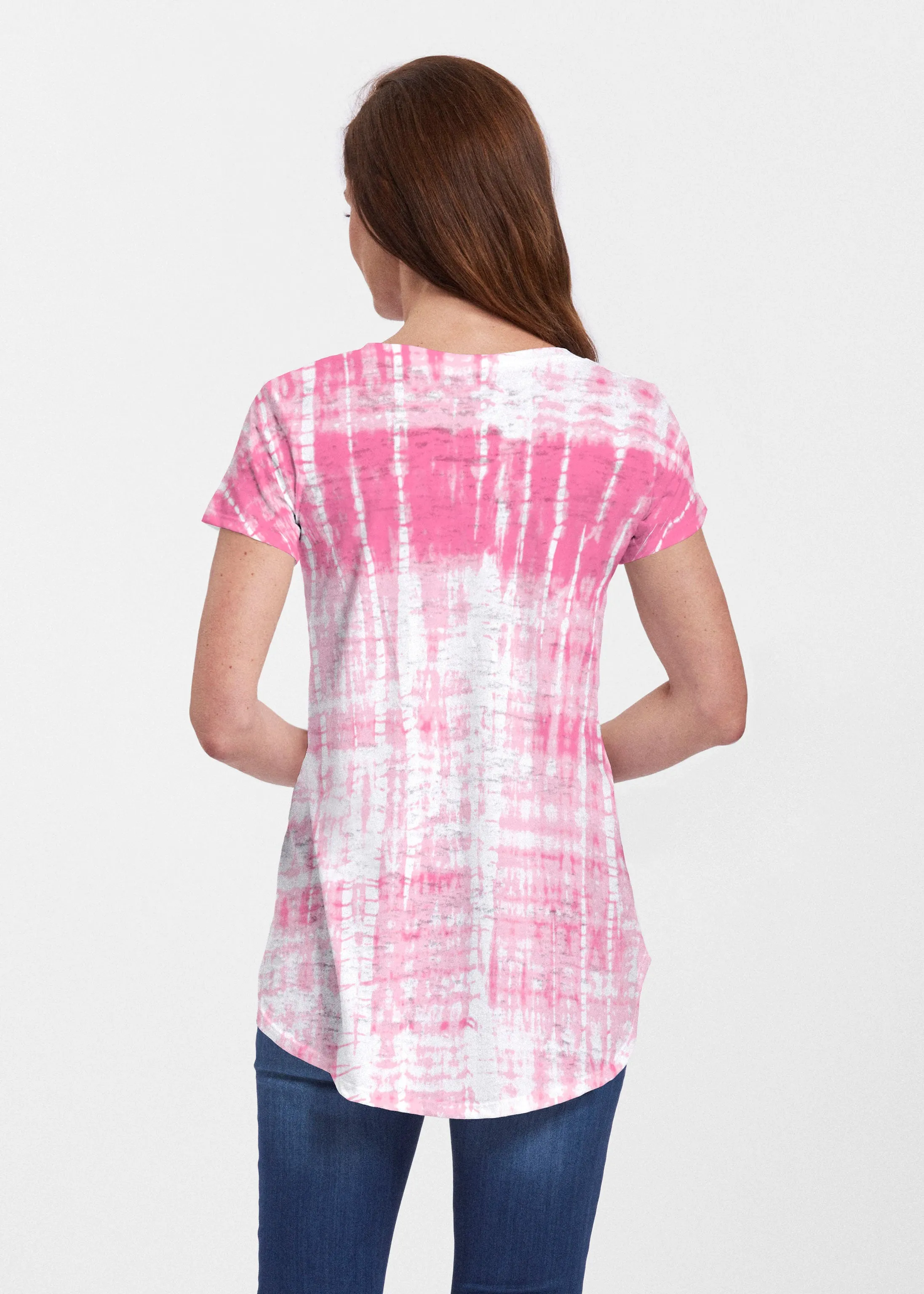 Pink Tie Dye (14254) ~ Signature Short Sleeve Scoop Neck Flowy Tunic
