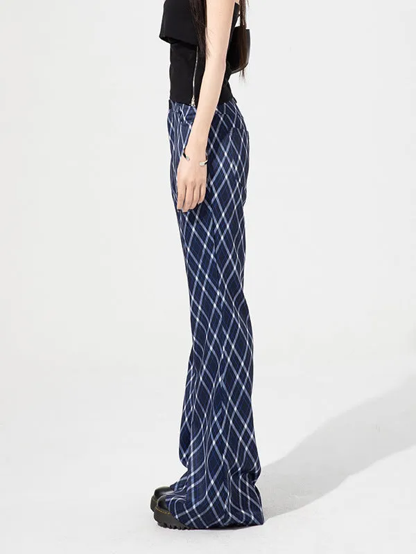 Plaid High-Waist Flared Pants | Tailored Work Trousers with Retro Charm for Women