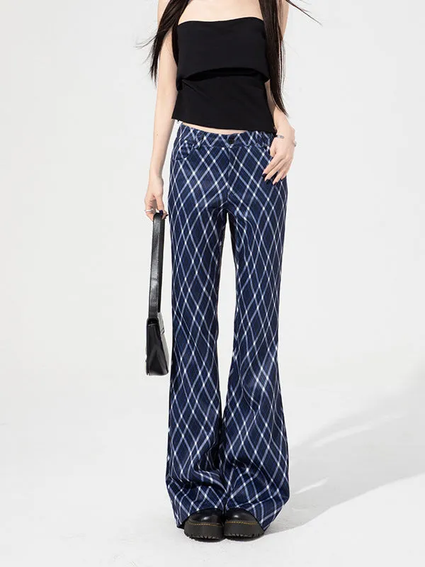 Plaid High-Waist Flared Pants | Tailored Work Trousers with Retro Charm for Women