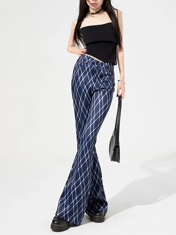 Plaid High-Waist Flared Pants | Tailored Work Trousers with Retro Charm for Women
