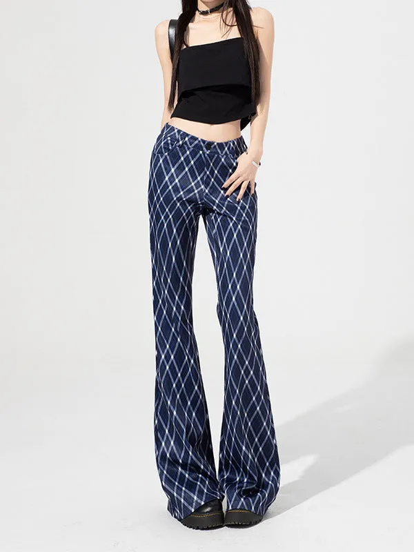 Plaid High-Waist Flared Pants | Tailored Work Trousers with Retro Charm for Women