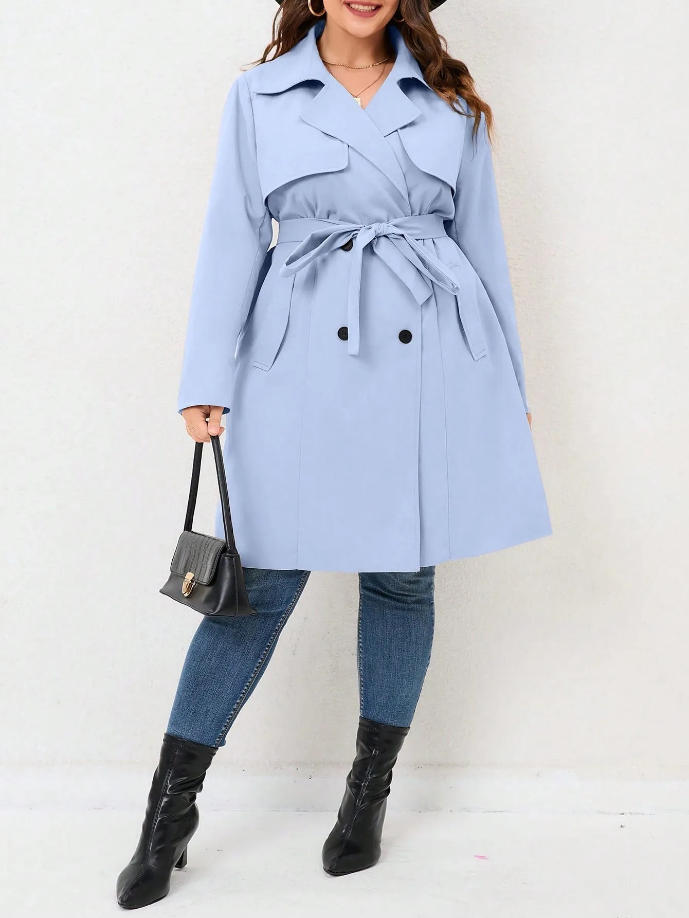 Plus Size Double-Breasted Belted Trench Coat – Chic Layering Essential