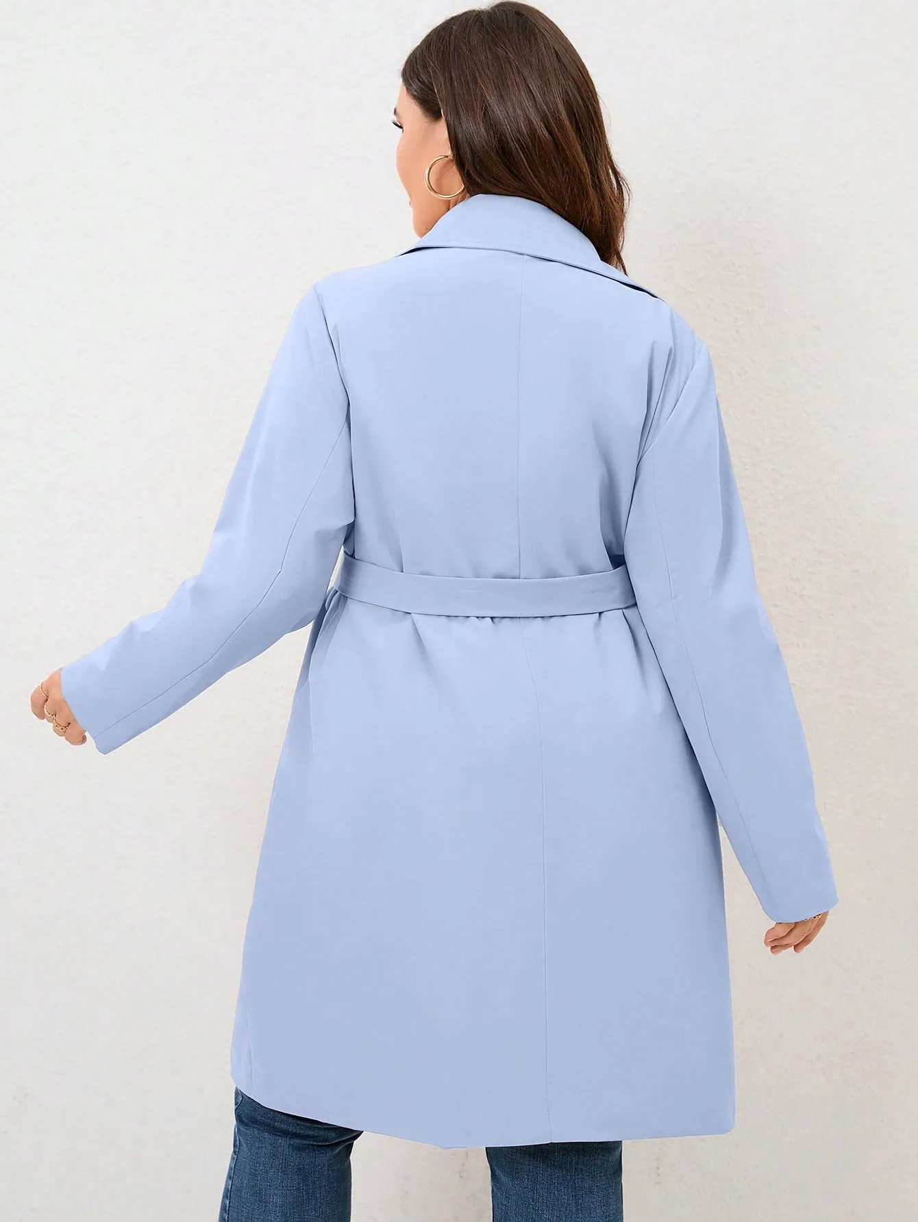 Plus Size Double-Breasted Belted Trench Coat – Chic Layering Essential