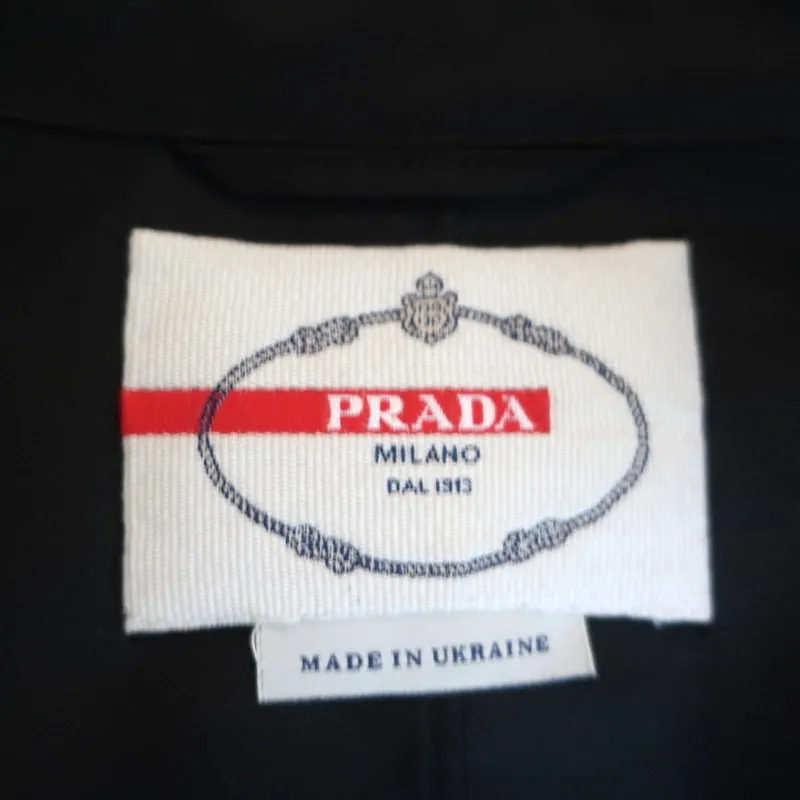 Prada Trench Coat Black Satin Twill Size 42 Packable Single Breasted Jacket