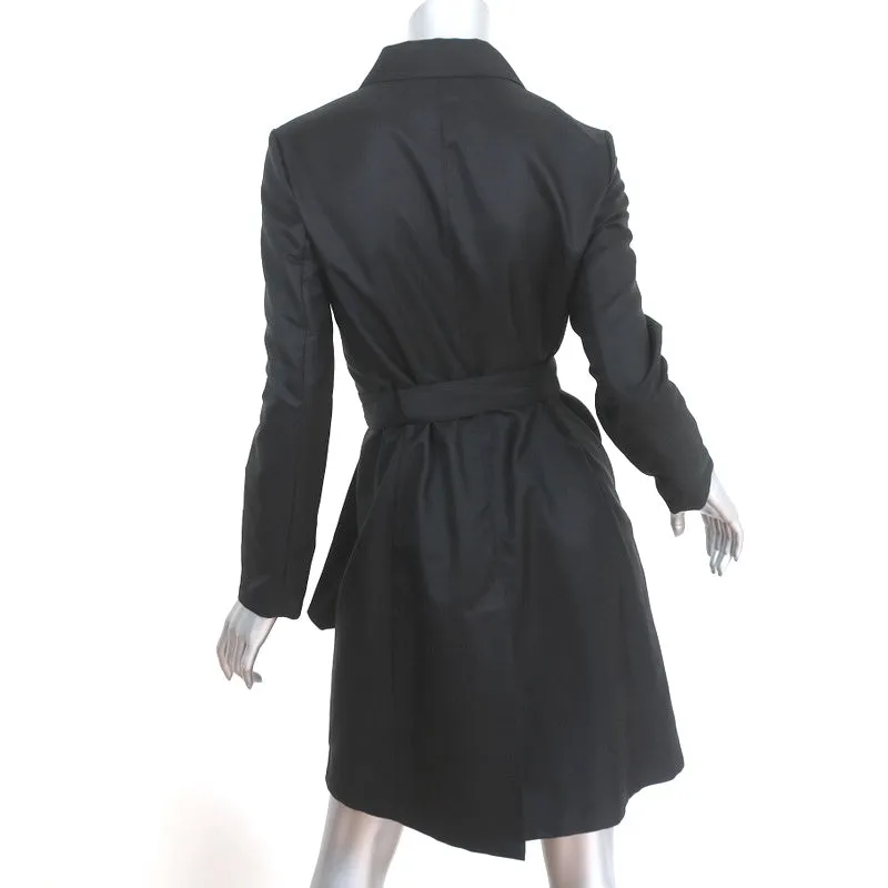 Prada Trench Coat Black Satin Twill Size 42 Packable Single Breasted Jacket