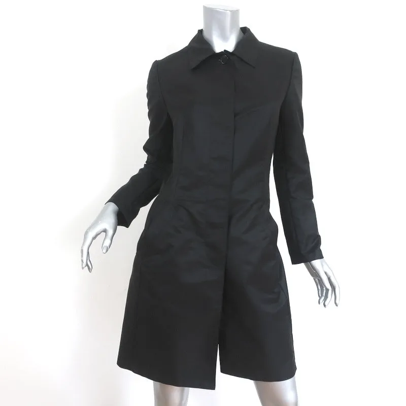 Prada Trench Coat Black Satin Twill Size 42 Packable Single Breasted Jacket