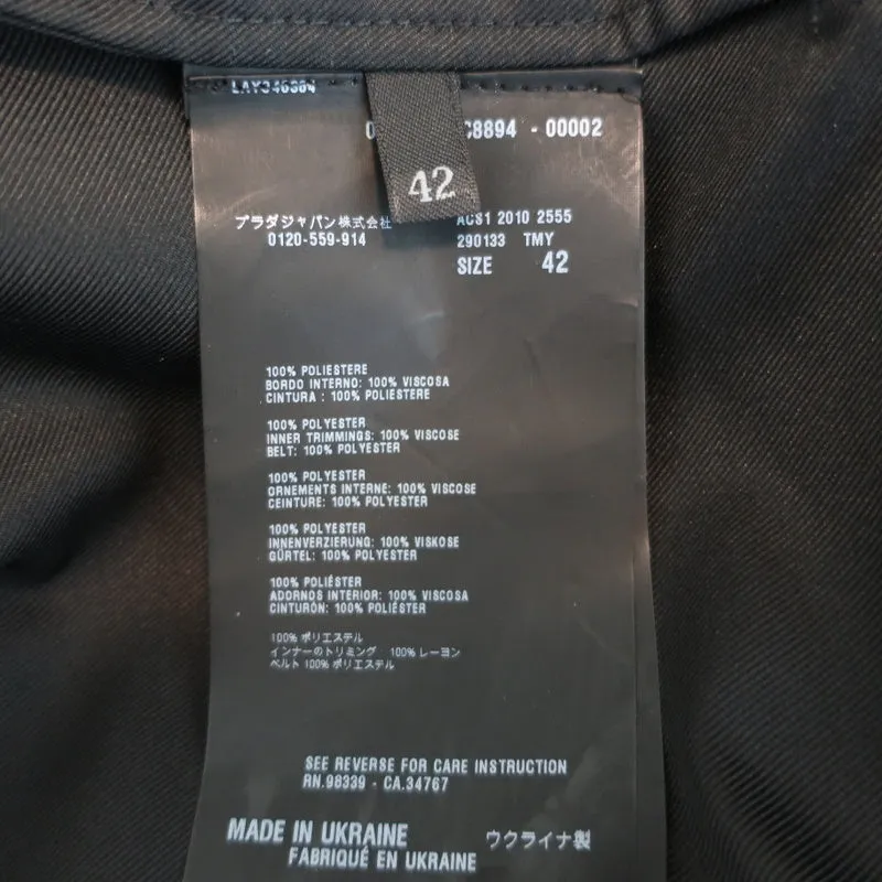 Prada Trench Coat Black Satin Twill Size 42 Packable Single Breasted Jacket