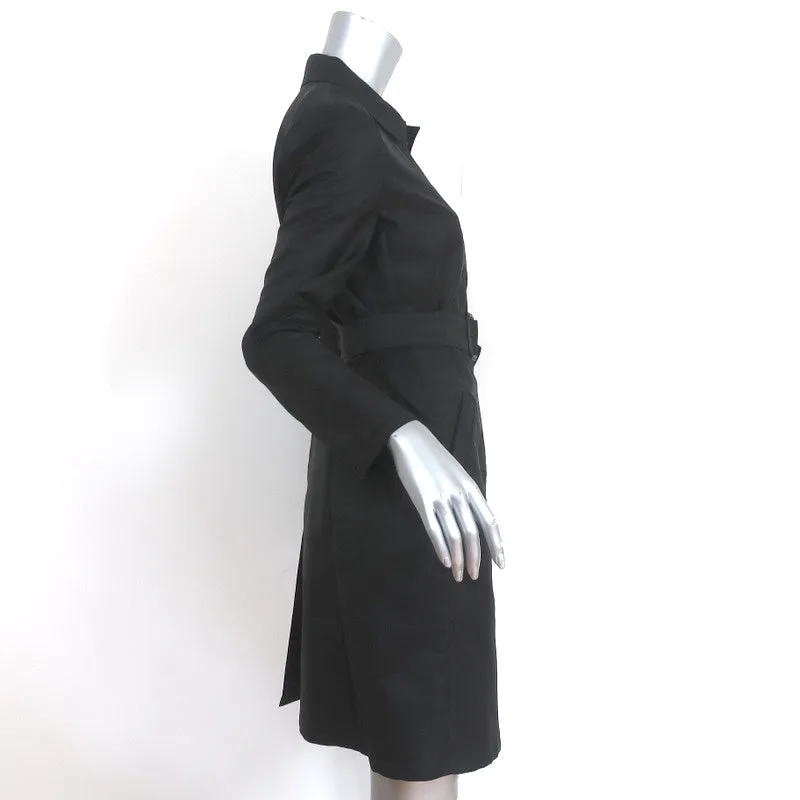 Prada Trench Coat Black Satin Twill Size 42 Packable Single Breasted Jacket