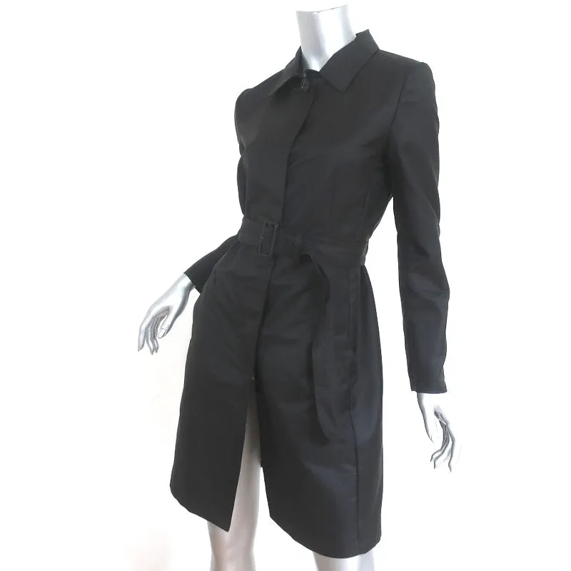 Prada Trench Coat Black Satin Twill Size 42 Packable Single Breasted Jacket