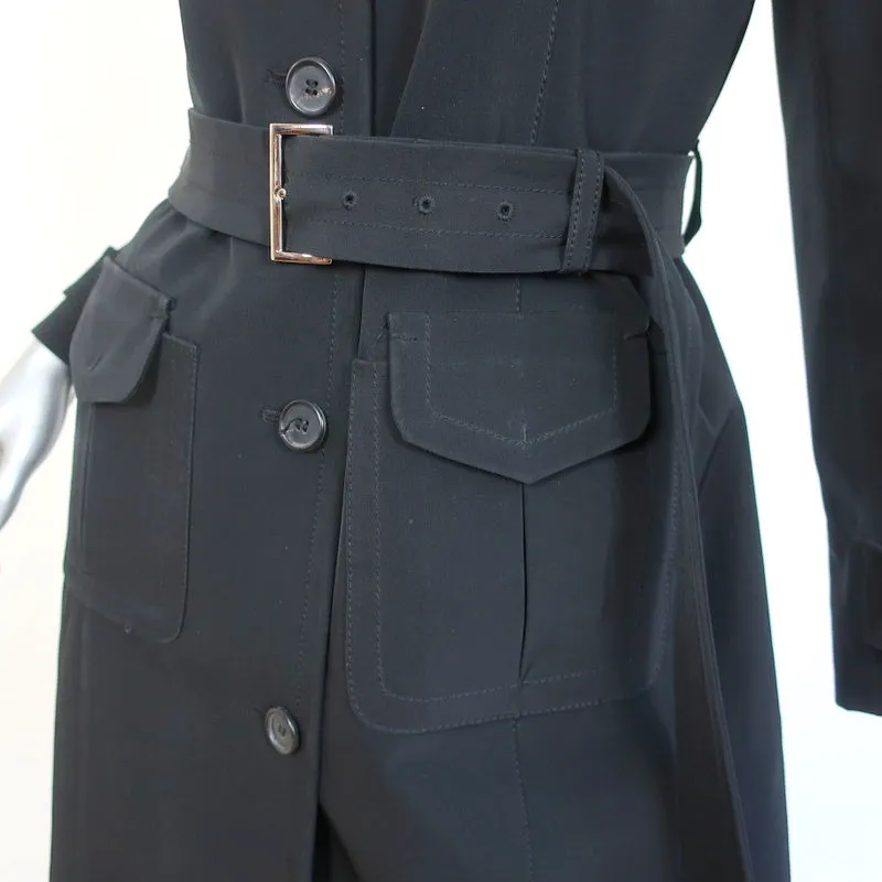 Prada Trench Coat Black Stretch Polyester Size 42 Single Breasted Jacket