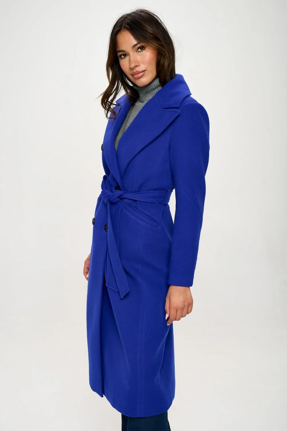 Priyah Double-Breasted Longline Coat with Belt