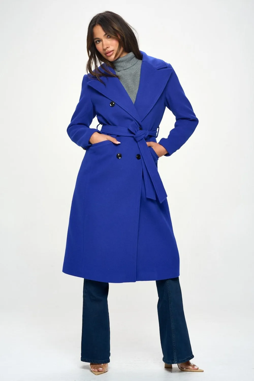 Priyah Double-Breasted Longline Coat with Belt