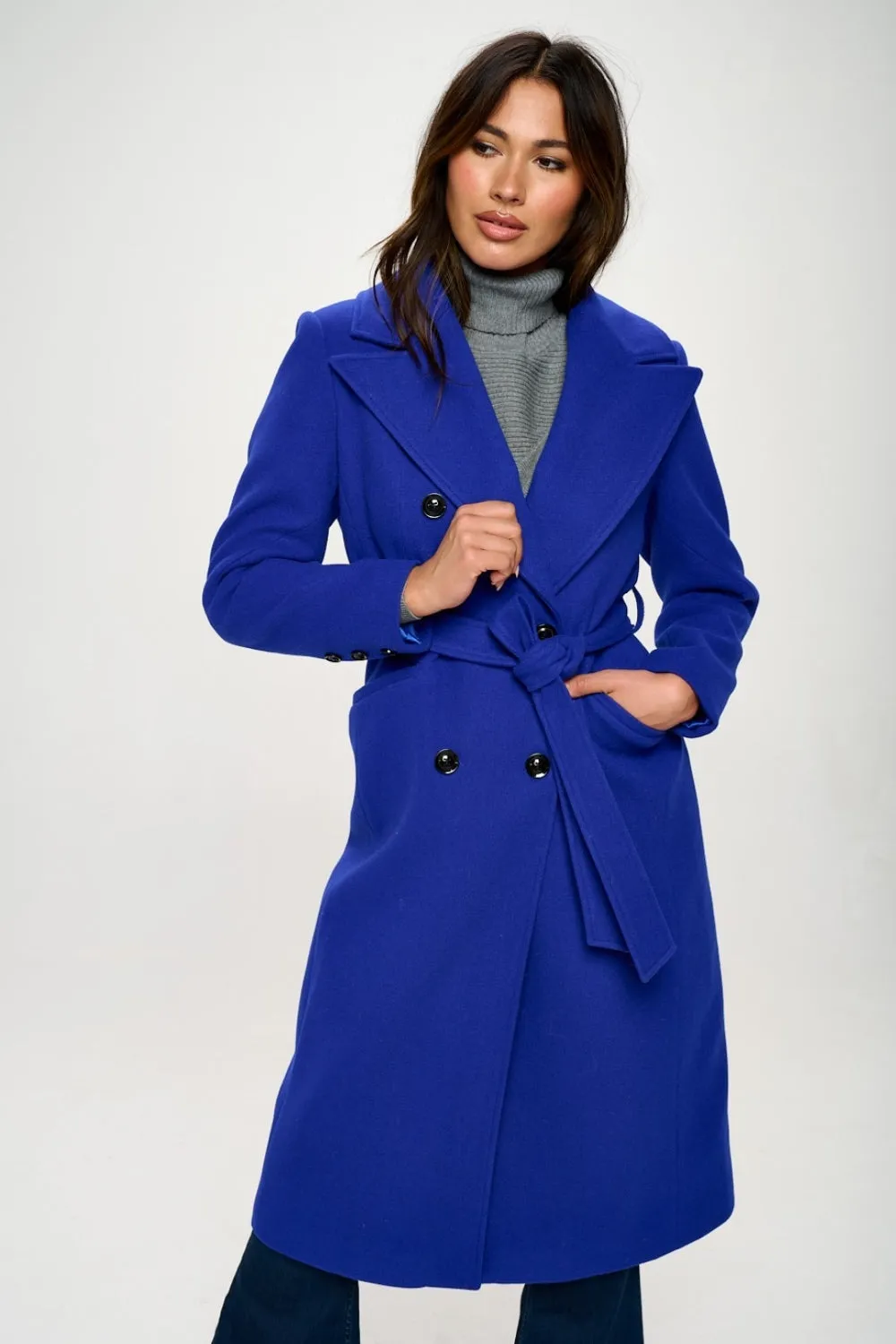Priyah Double-Breasted Longline Coat with Belt