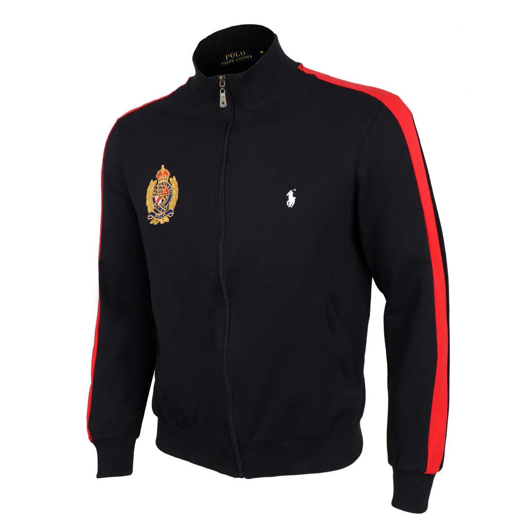 PRL Zippered Cotton-Blend Fleece Black And Red Stripe Tracksuit