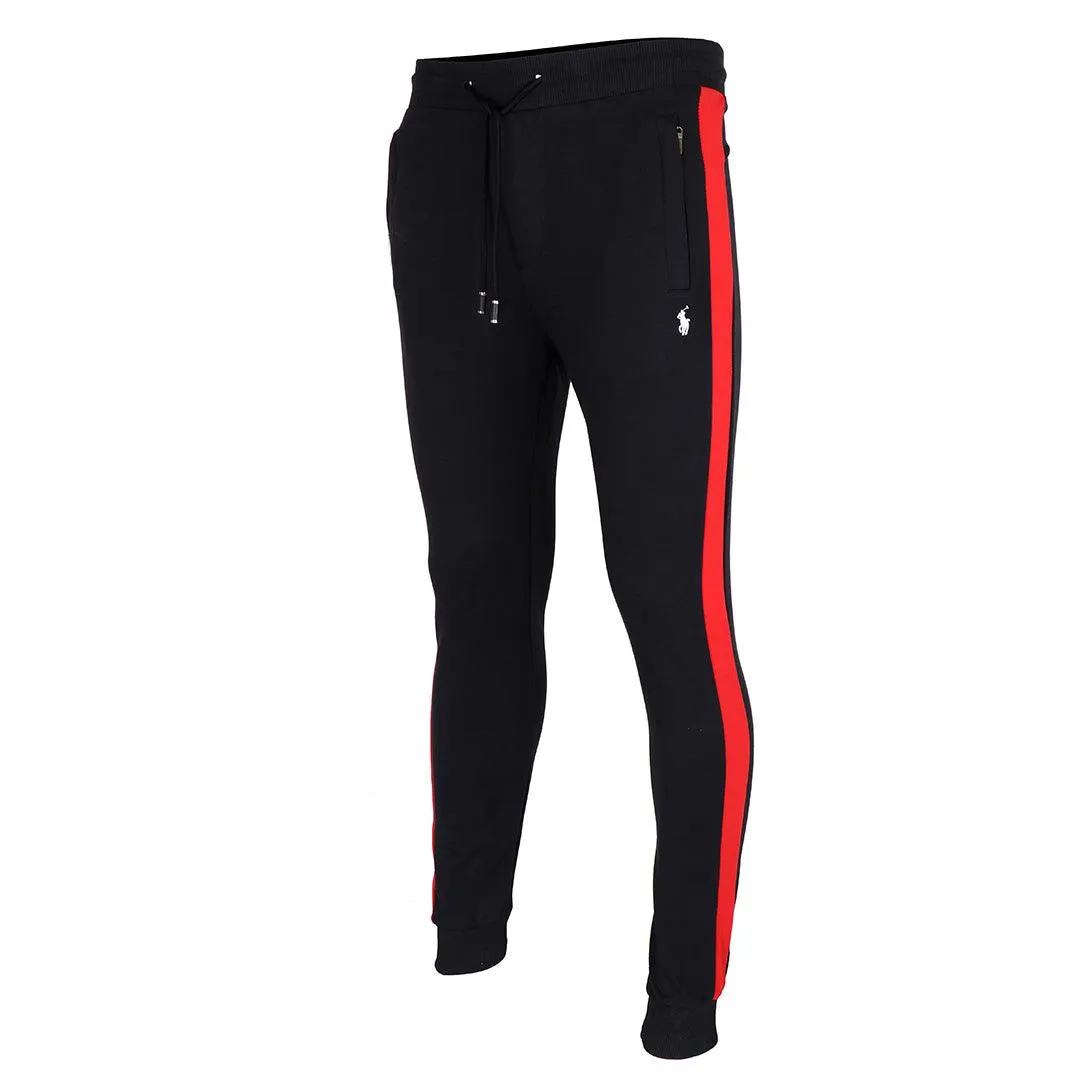 PRL Zippered Cotton-Blend Fleece Black And Red Stripe Tracksuit
