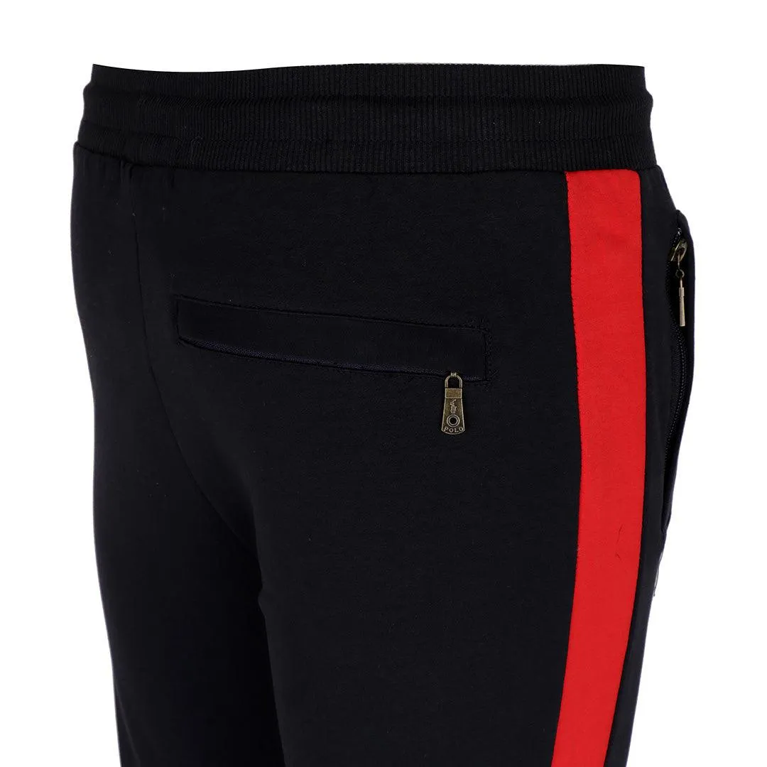 PRL Zippered Cotton-Blend Fleece Black And Red Stripe Tracksuit