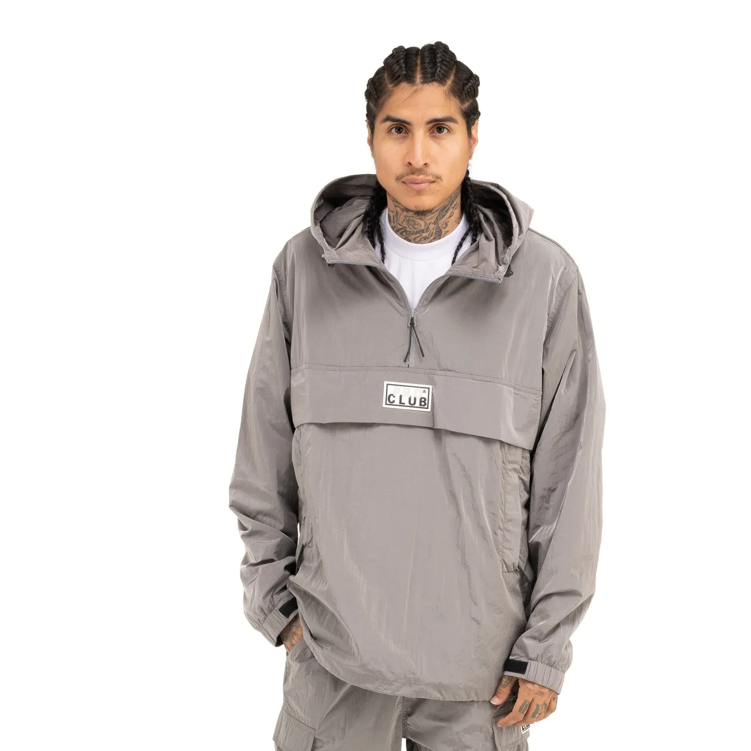 Pro Club Metallic Nylon Anorak Pullover Jacket - Silver Gray