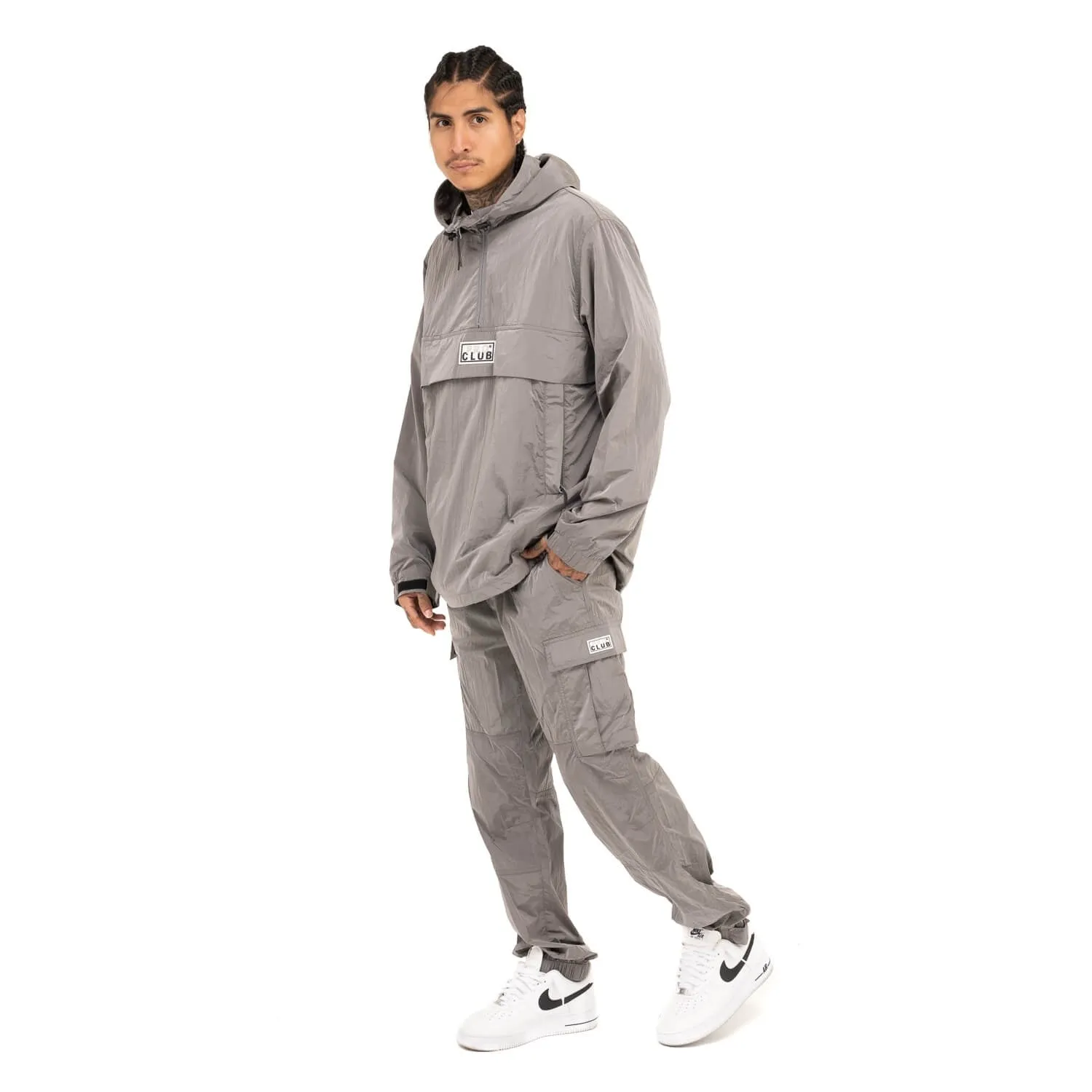 Pro Club Metallic Nylon Anorak Pullover Jacket - Silver Gray