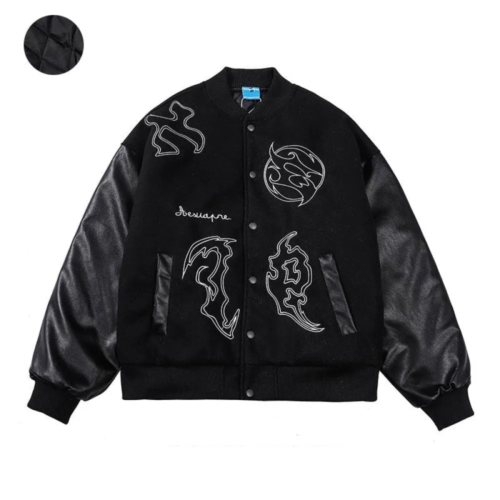 PU Leather Stitching Baseball Embroidery Jacket