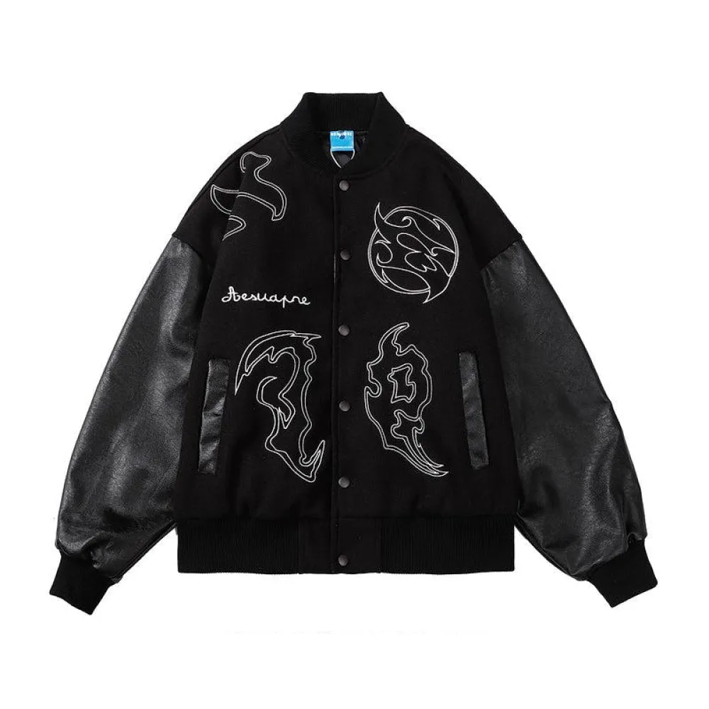 PU Leather Stitching Baseball Embroidery Jacket