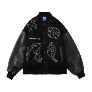 PU Leather Stitching Baseball Embroidery Jacket