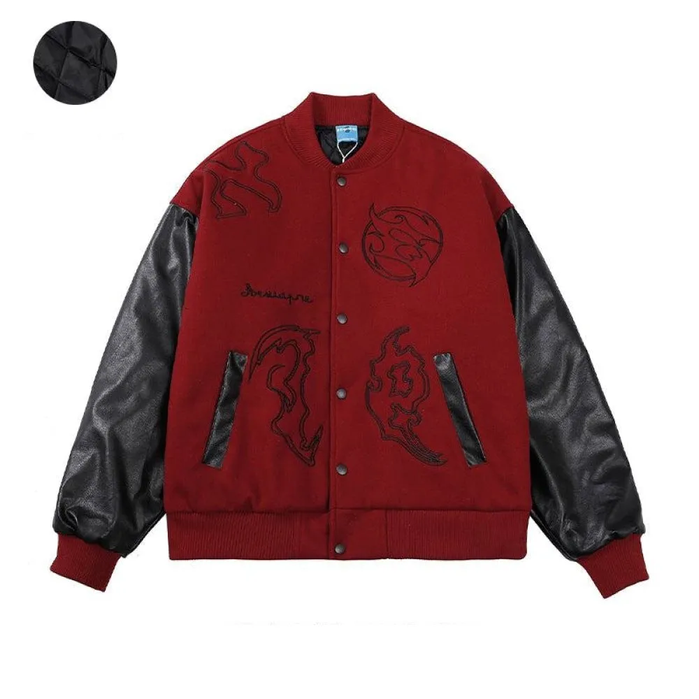 PU Leather Stitching Baseball Embroidery Jacket