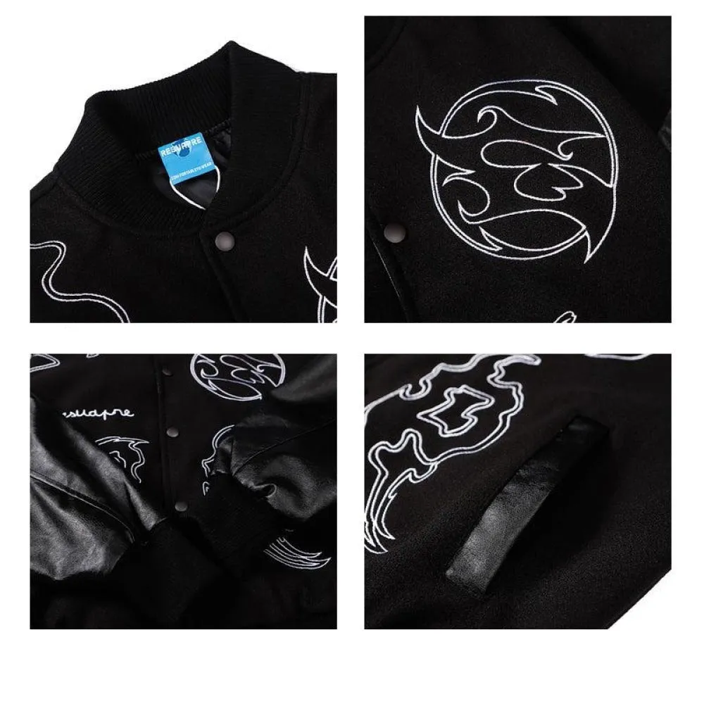 PU Leather Stitching Baseball Embroidery Jacket