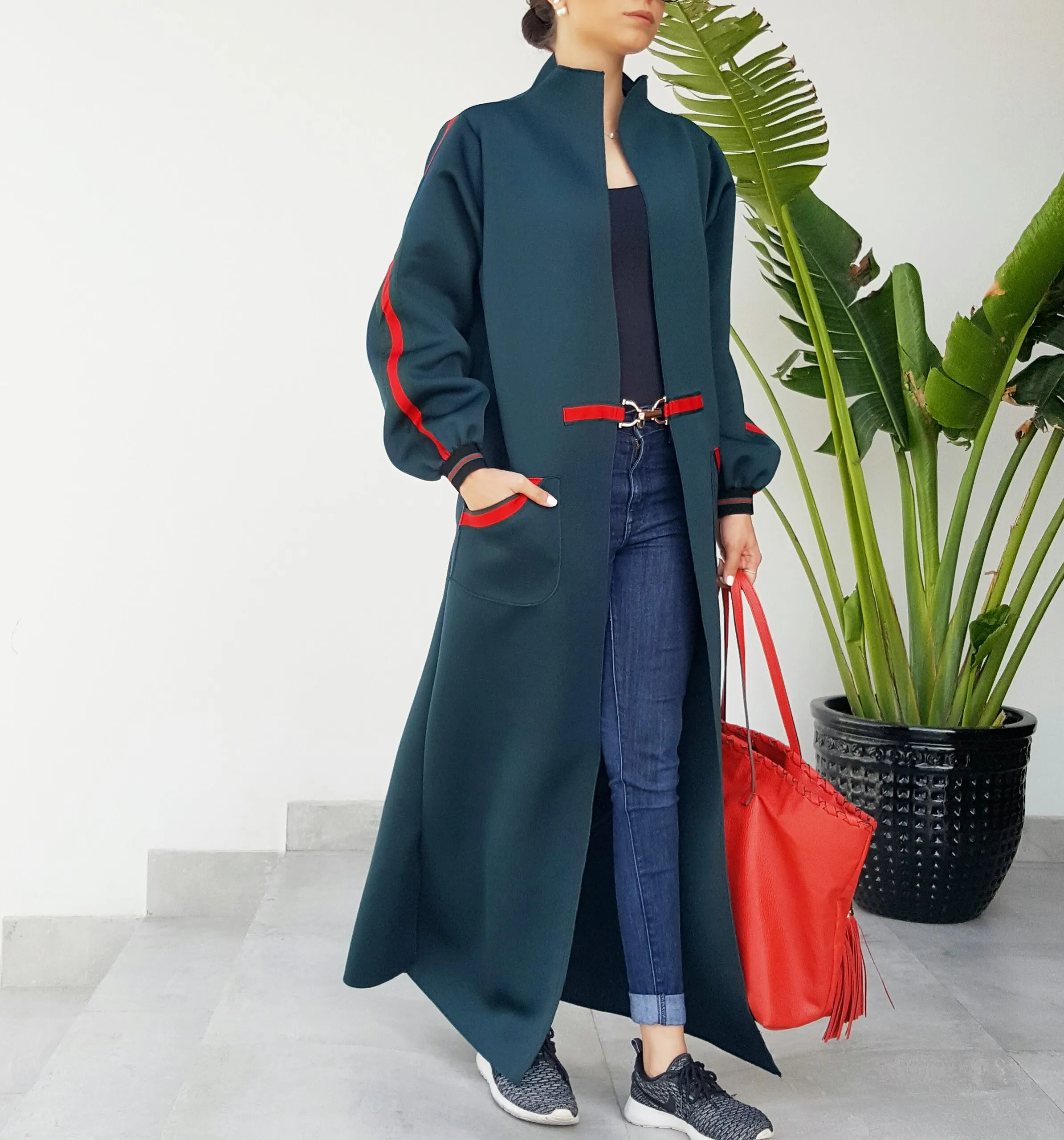 Qabeela Deep Geen  Sportsluxe Abaya with Metal Detailing