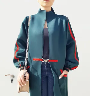 Qabeela Deep Geen  Sportsluxe Abaya with Metal Detailing