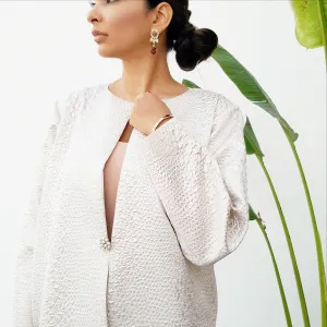 Qabeela SS17  Off White & Matt Silver Jacquard Evening Duster