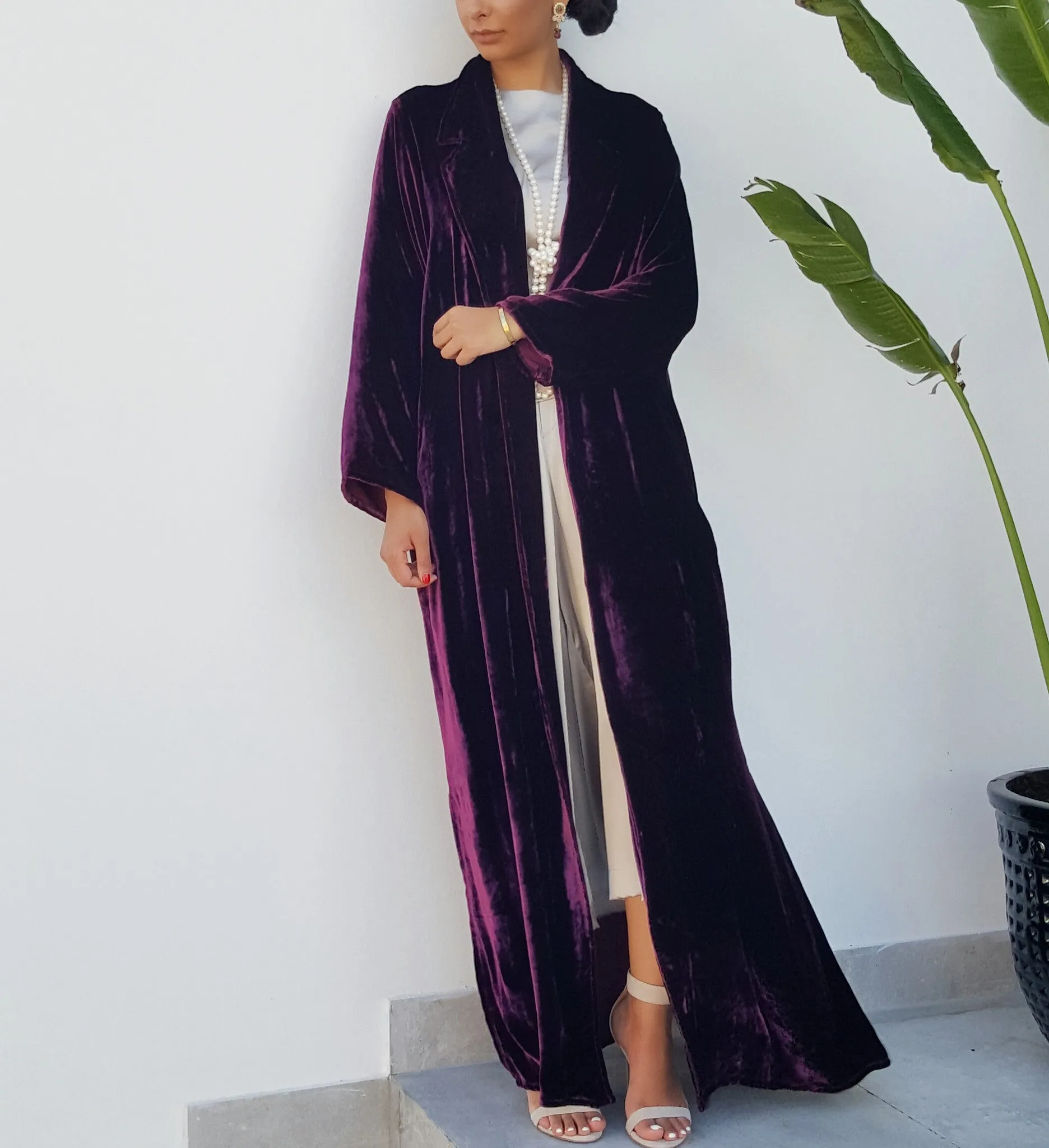 Qabeela SS17  Silk Velvet Duster Coat Style Abaya