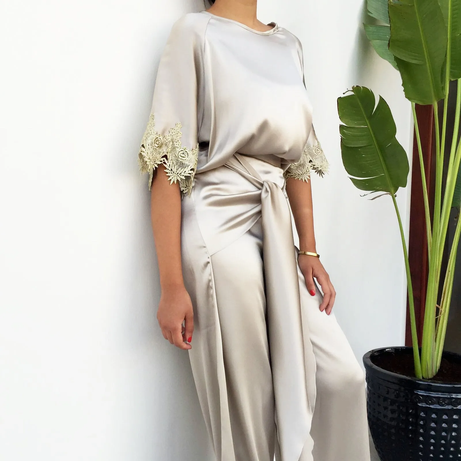 Qabeela SS17 Silk Wide Leg Knot Trousers