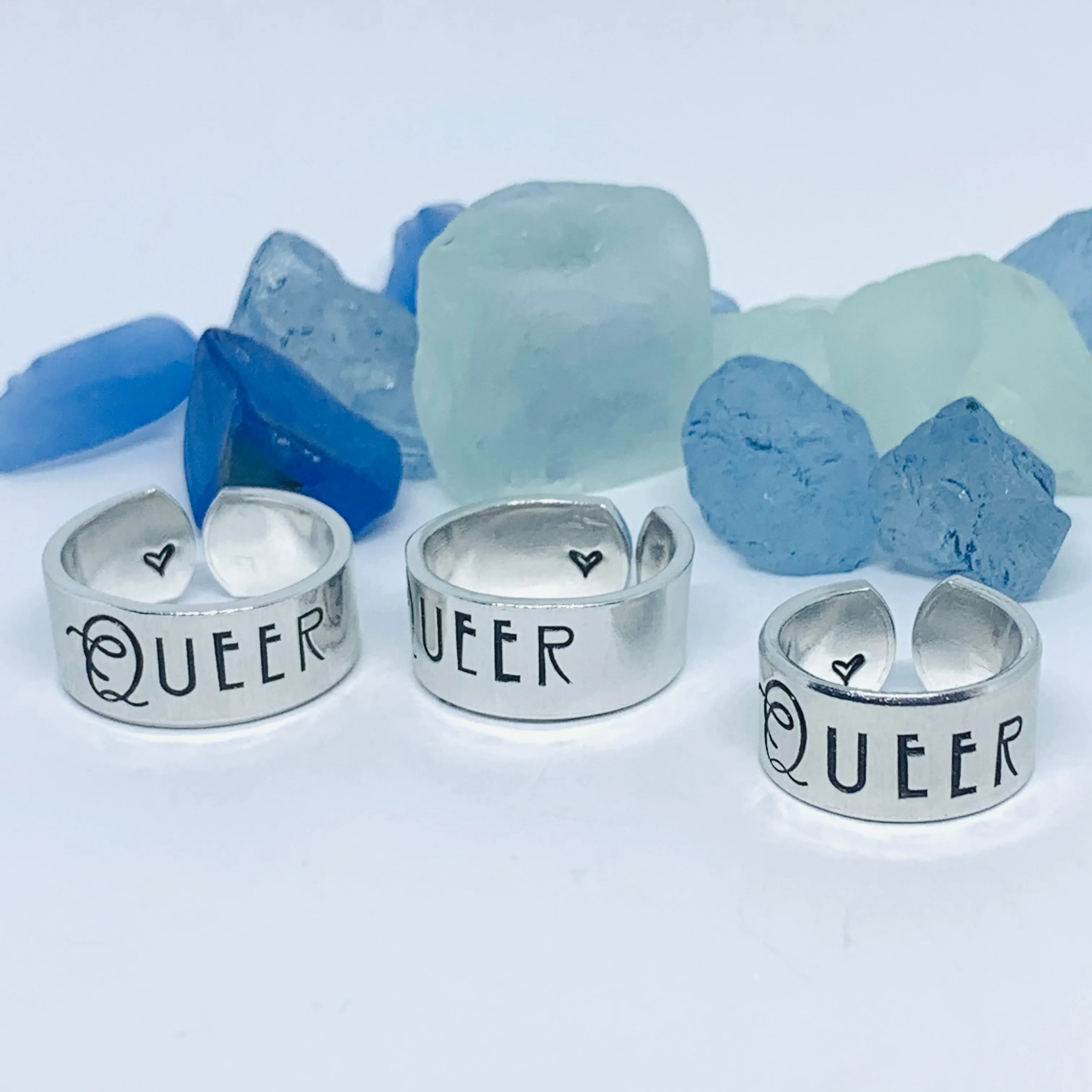 QUEER Hand Stamped Ring | ODAT Ring | Stamped Metal Cuff Ring | LGBTQ AI   Ally | Acceptance Jewelry | Gender Identity