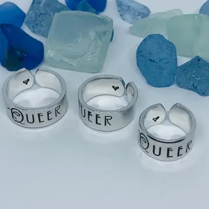 QUEER Hand Stamped Ring | ODAT Ring | Stamped Metal Cuff Ring | LGBTQ AI   Ally | Acceptance Jewelry | Gender Identity