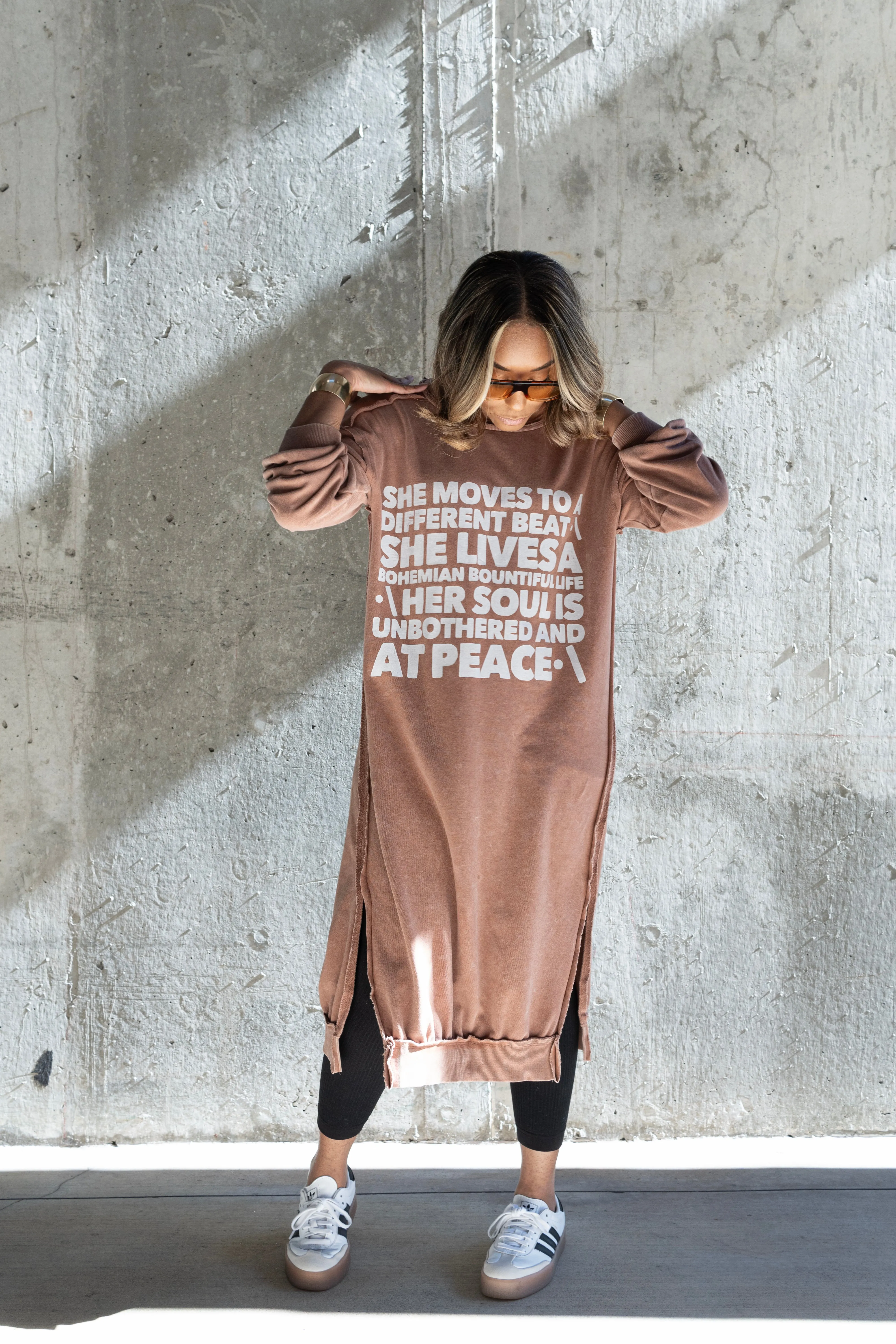 "She Moves to a Different Beat" Sweatshirt Dress