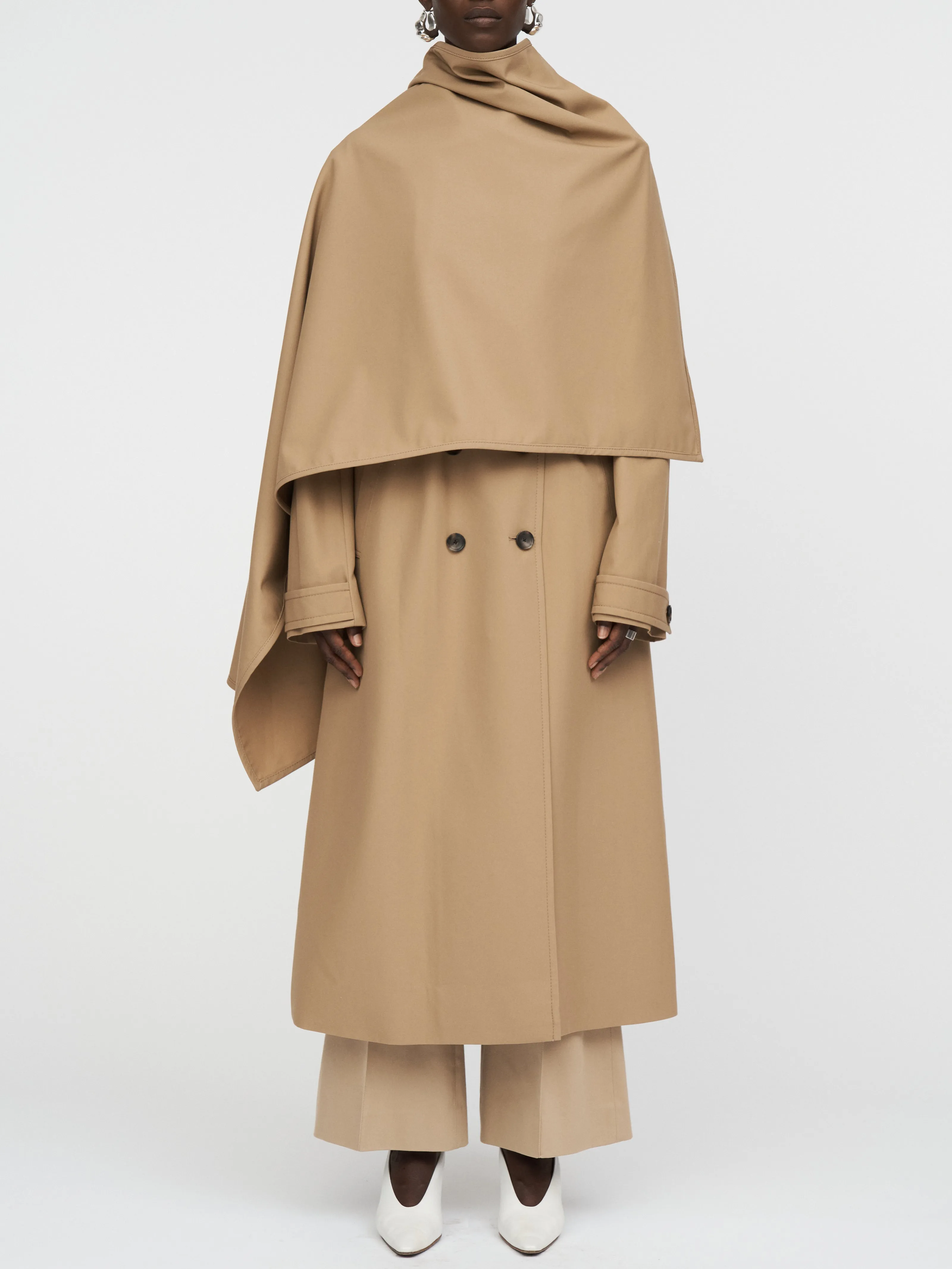 Rain Guard Cloak Trench Coat in Khaki