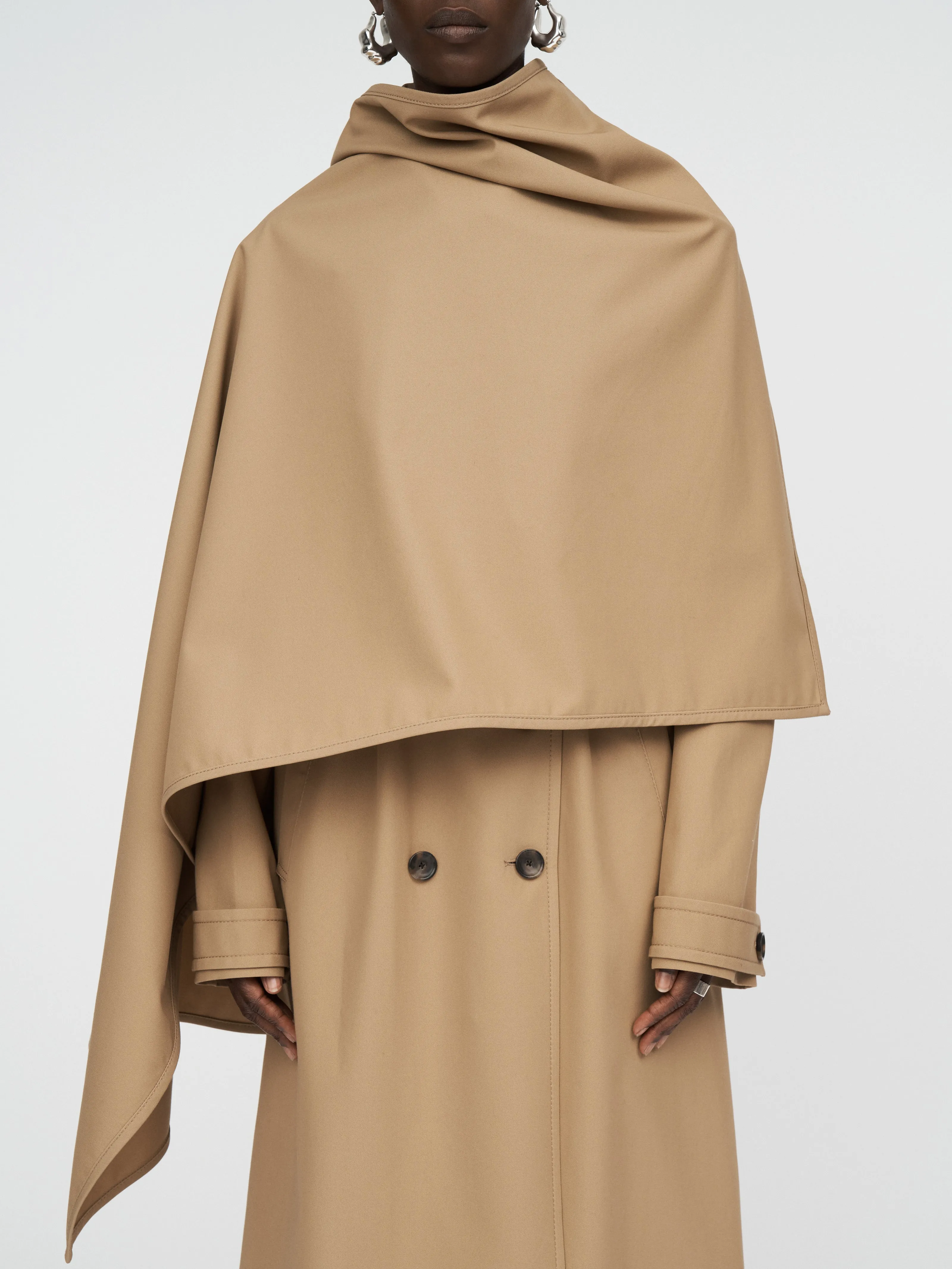 Rain Guard Cloak Trench Coat in Khaki