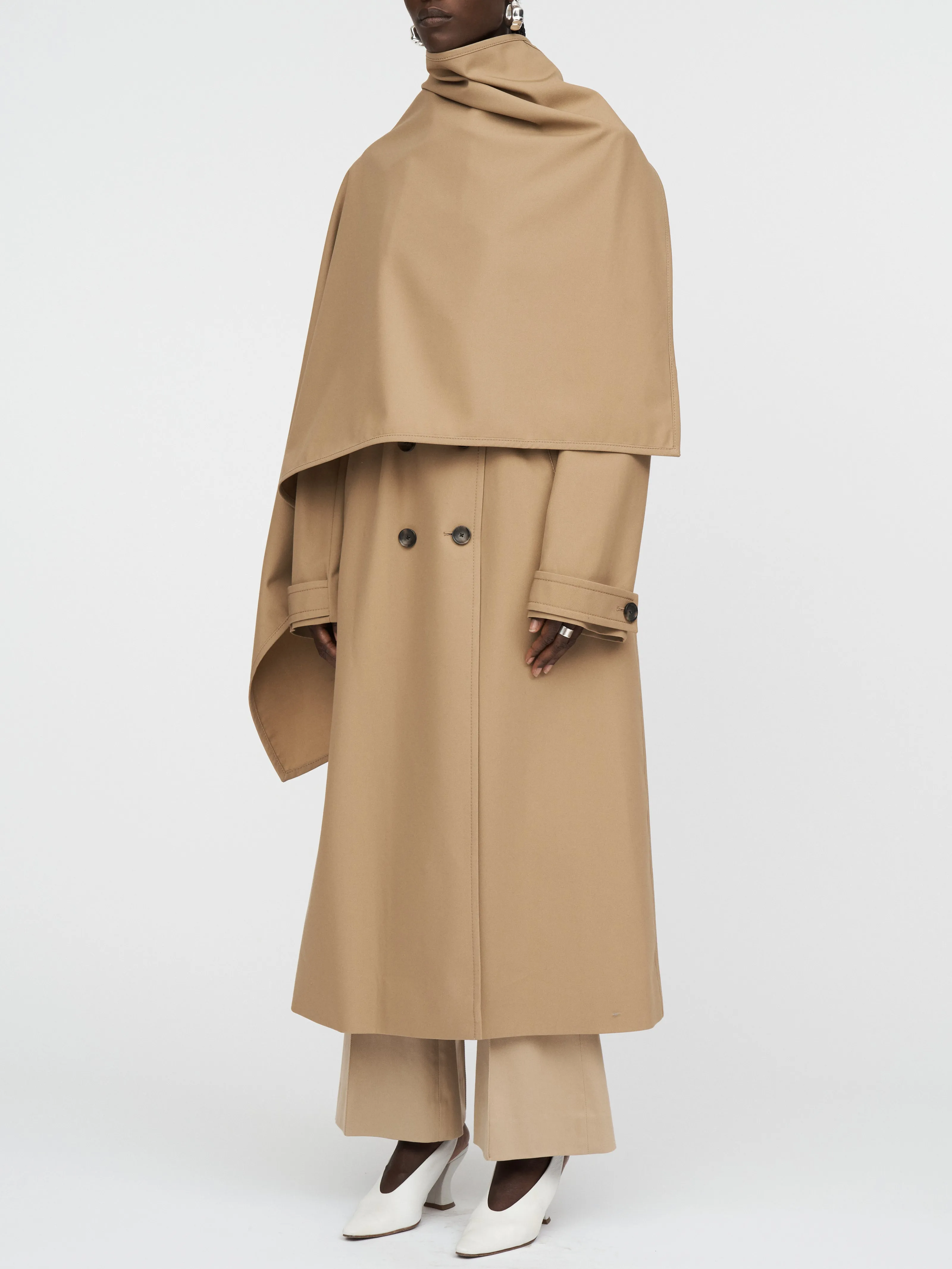 Rain Guard Cloak Trench Coat in Khaki