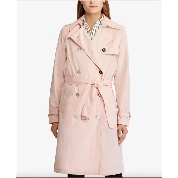 Ralph Lauren Taffeta Pastel Pink Trench Coat size 14 L NWT
