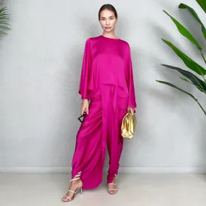 RAM23 HINDI HOT PINK SILK SATIN DHOTI TROUSER SET