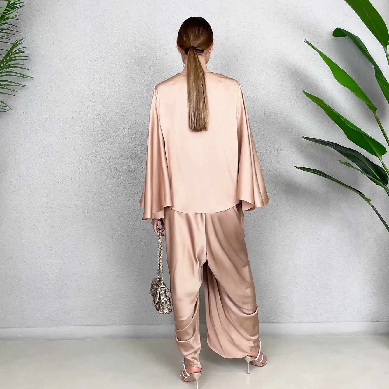 RAM23 HINDI SALTED CARAMEL  SATIN SILK DHOTI SET
