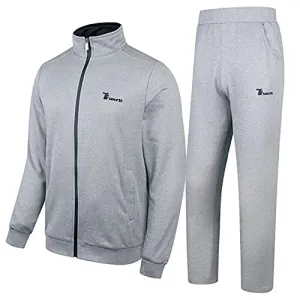 Rdruko Men's 2 Piece Tracksuit Set - Full Zip Athletic Sweatsuit Outfit Jogger Running Sport Set(Light Grey, US XXL)