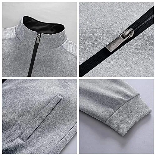 Rdruko Men's 2 Piece Tracksuit Set - Full Zip Athletic Sweatsuit Outfit Jogger Running Sport Set(Light Grey, US XXL)