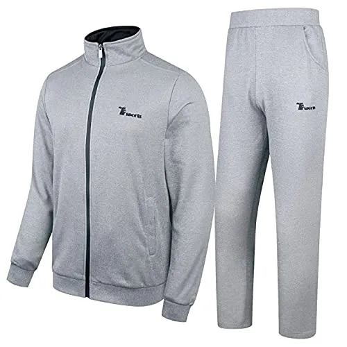Rdruko Men's 2 Piece Tracksuit Set - Full Zip Athletic Sweatsuit Outfit Jogger Running Sport Set(Light Grey, US XXL)
