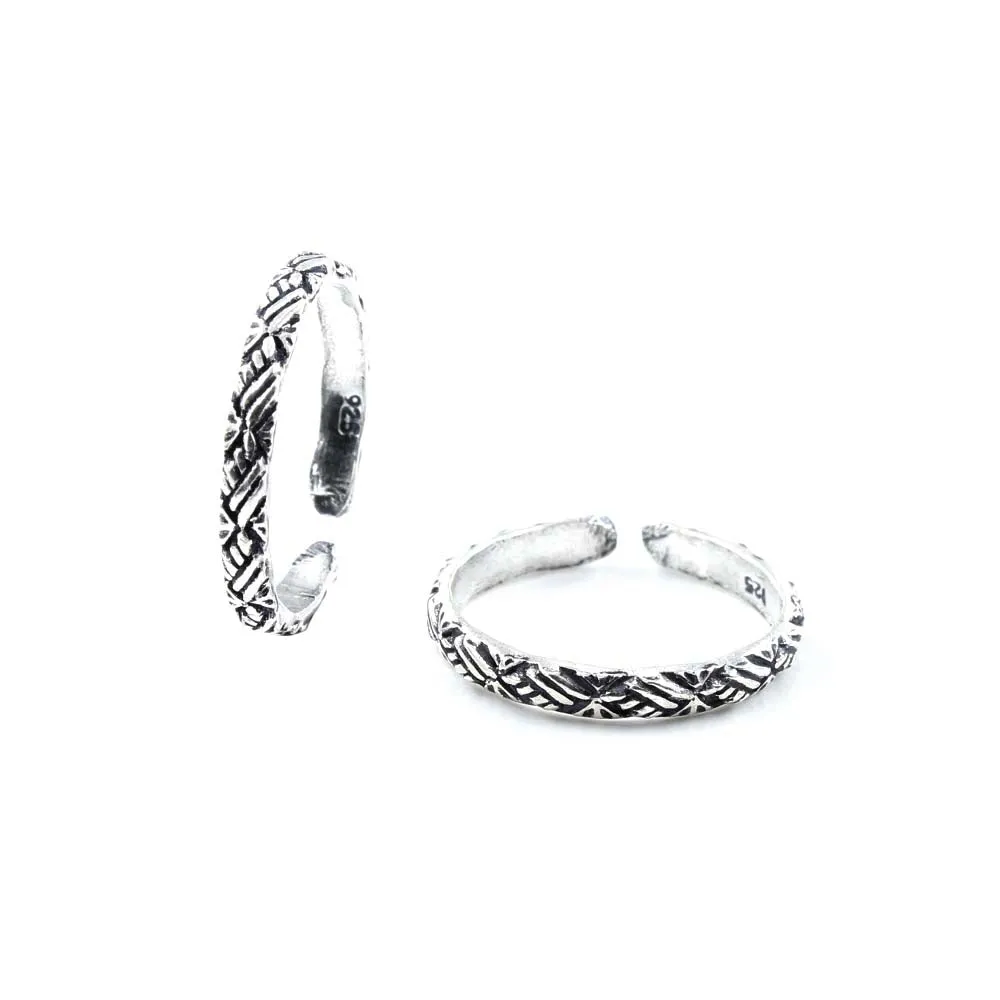 Real 925 Silver Oxidized Women foot toe rings band - Pair