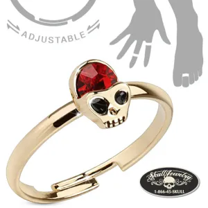 'Red Alien Skull' Adjustable Brass Mid-Ring/Toe Ring (#adj005)