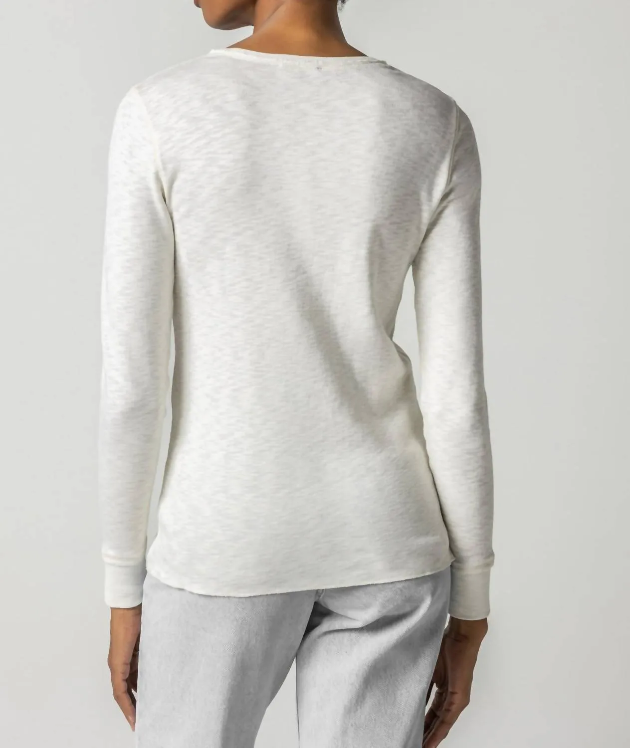 Rib Long Sleeve Raw Edge Crew Tee In Winter White