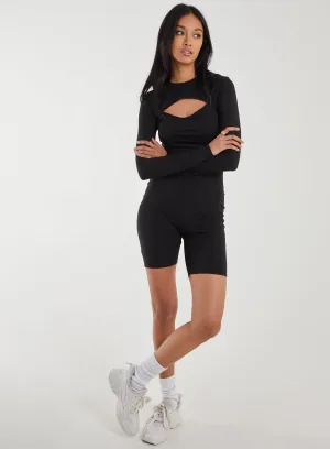Ribbed Letterbox Long Sleeve Unitard With Cut Out Back