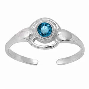Round Solitaire Blue Simulated Topaz .925 Sterling Silver Toe Ring