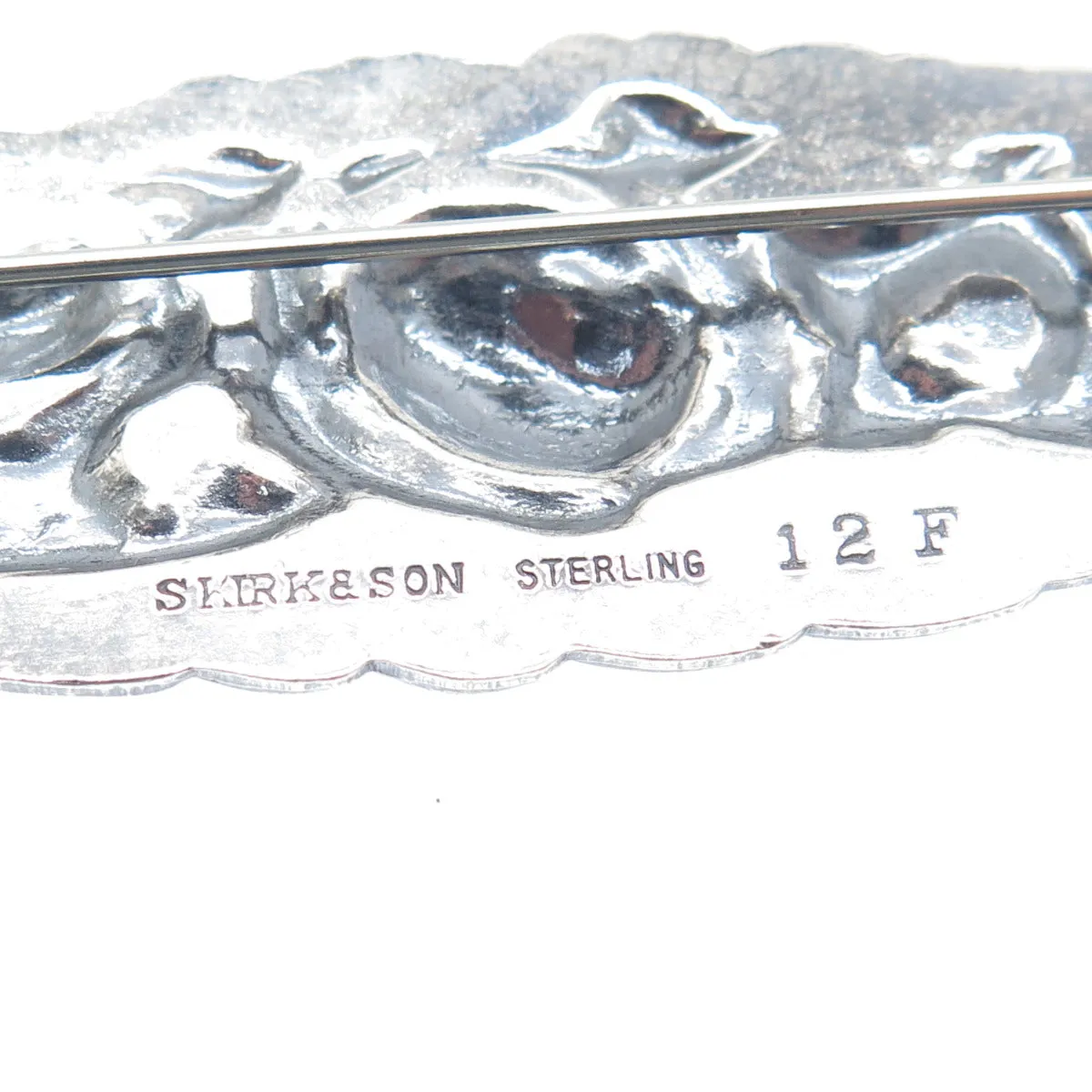 S. KIRK & SON 925 Sterling Silver Antique Repousse Flower Oxidized Brooch #12F